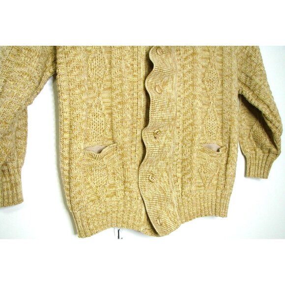 Vtg Sunbird LL Yellow Cable Knit Cardigan Sweater Size L Chest 48" Button Front - Picture 4 of 12